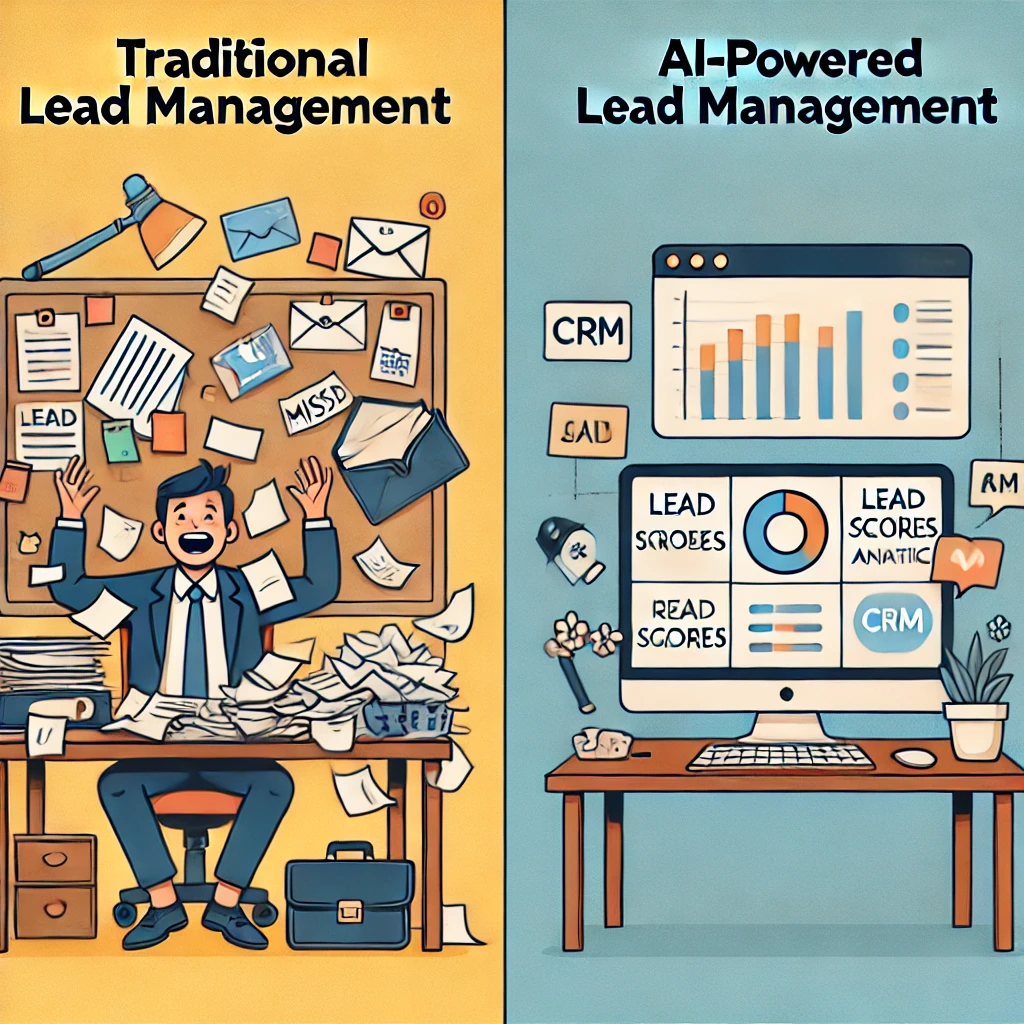 Traditional Lead Management" and "AI-Powered Lead Management.